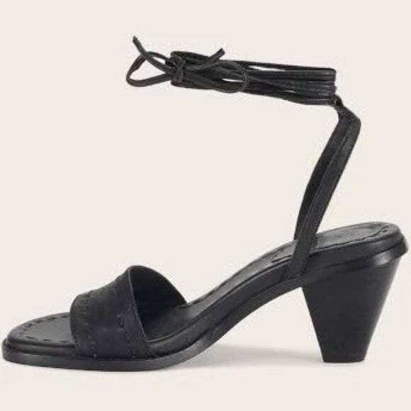 NEW FRYE Leather Estelle Ankle Tie Sandals black for women 567mn - Picture 8 of 10